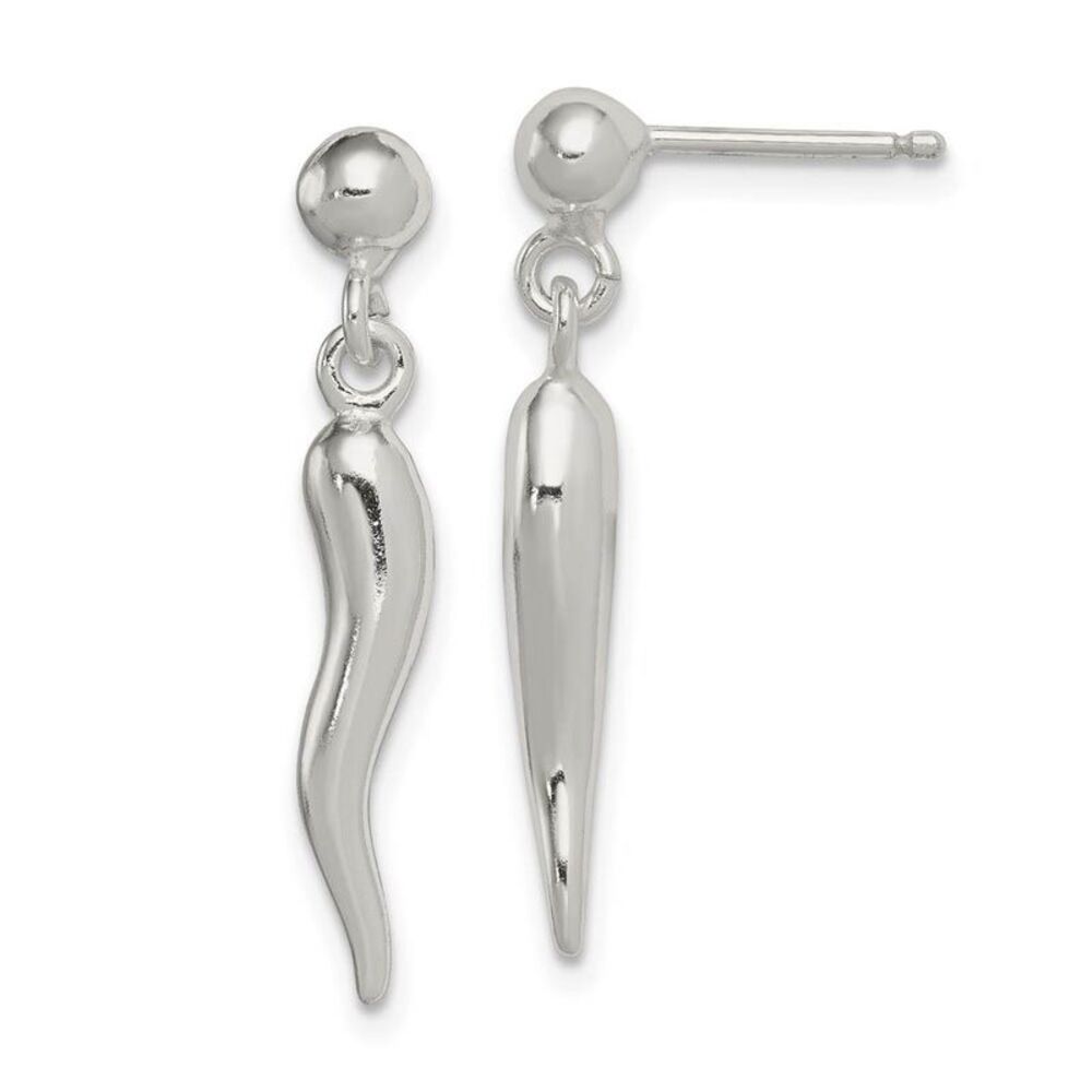 3D Polished Italian Horn Dangle Post Earrings in Sterling Silver